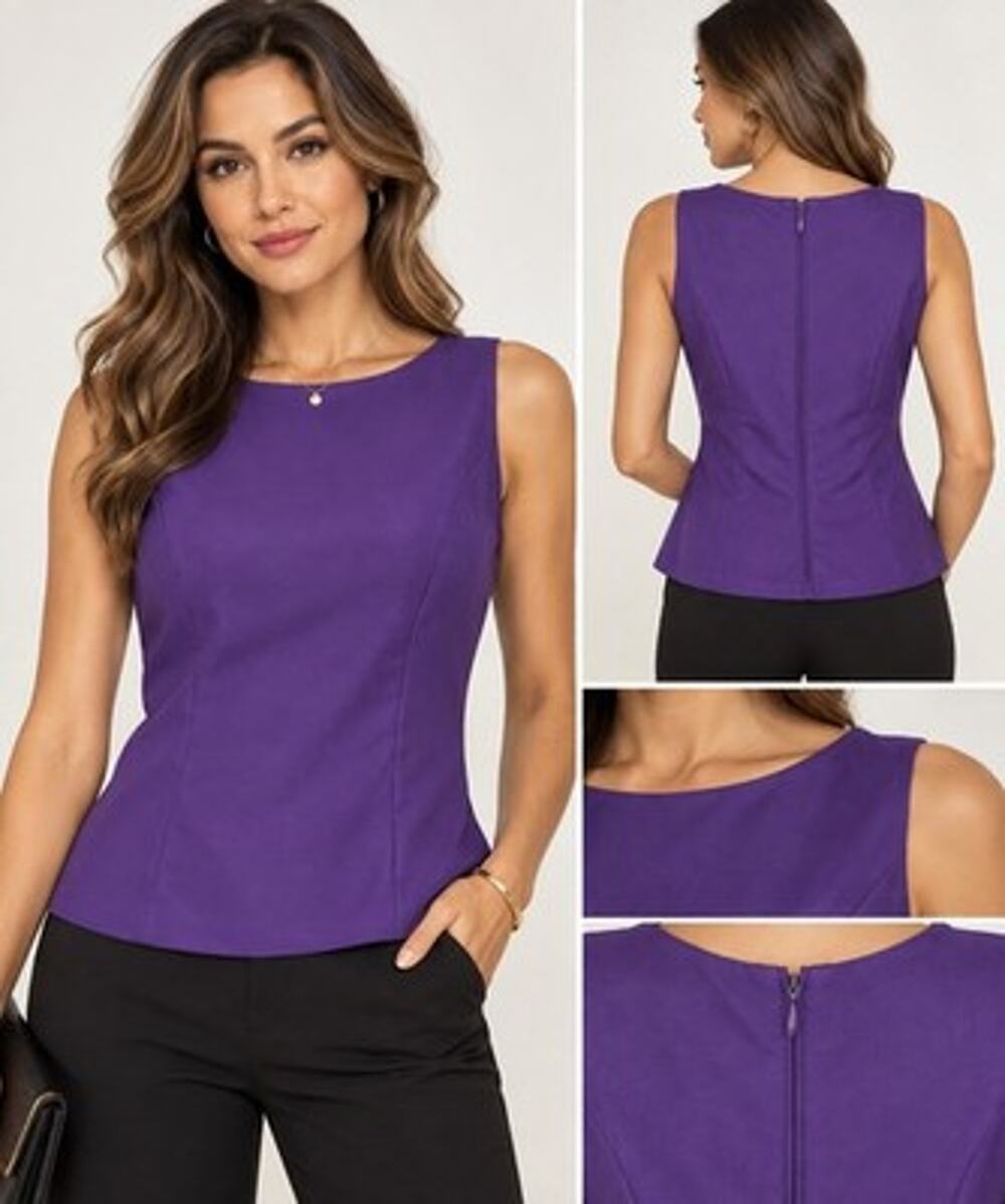 Vintage 90s LanTing Bride Purple Sleeveless Top Womens Medium Zip Quiet Luxury